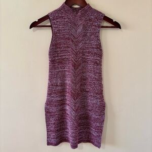 DYNAMITE| Chic Sleeveless Mock Neck Knit Sweater Dress in Heathered Wine Sz XS
